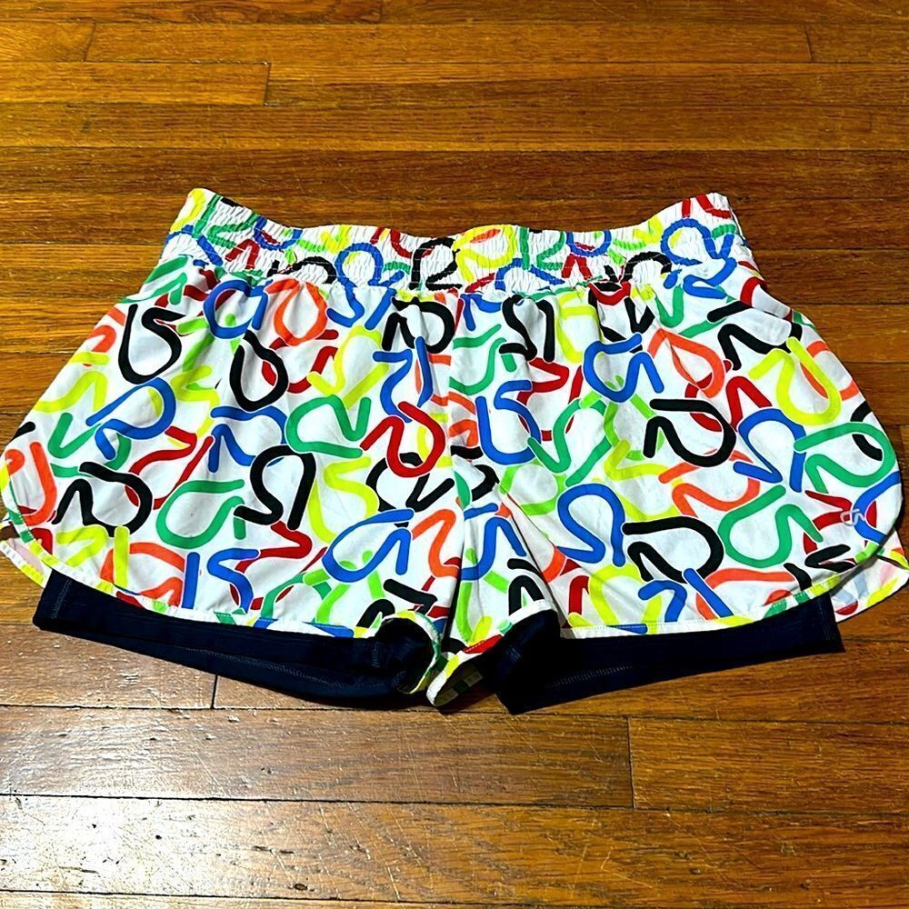 GapFit women’s Dual Layer Track Shorts, Logo Design, Sz Large